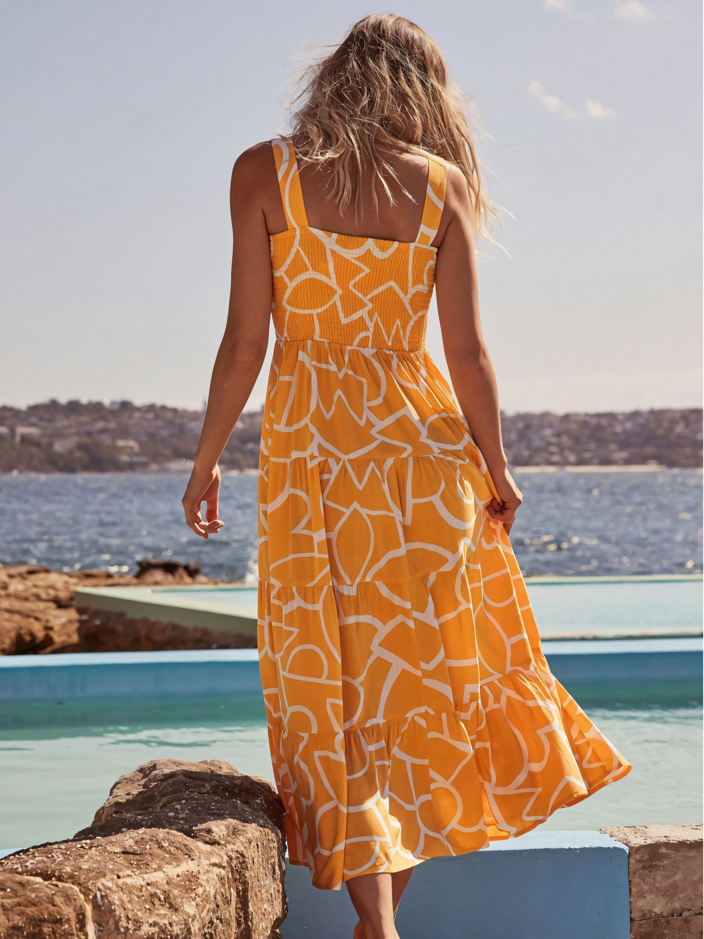 Irregular Print Strap Maxi Dress