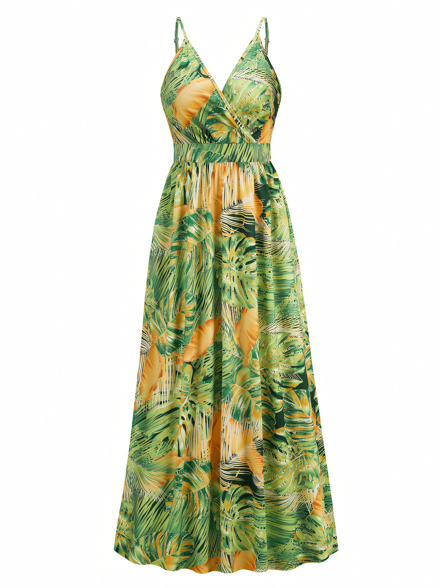 Green Printed Bohemia V-Neck Halter Maxi Dress