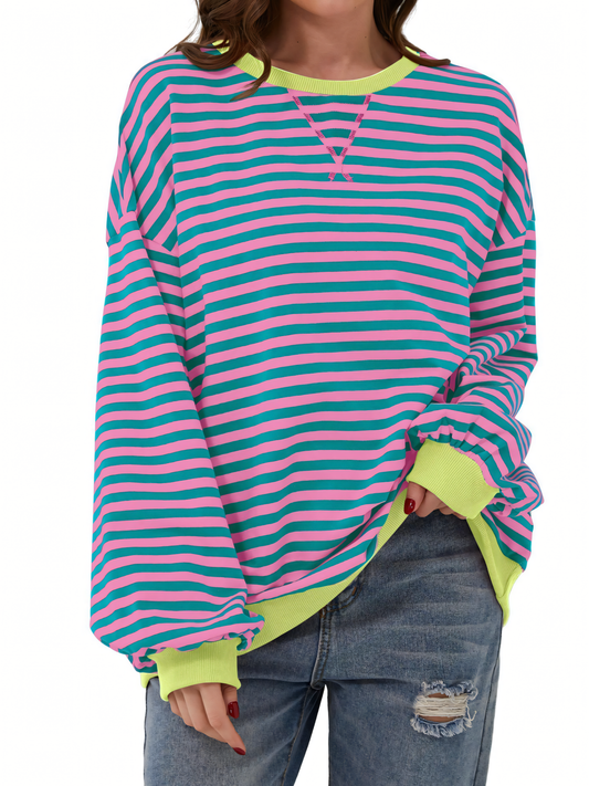 Round neck striped colorblocked Sweatshirt