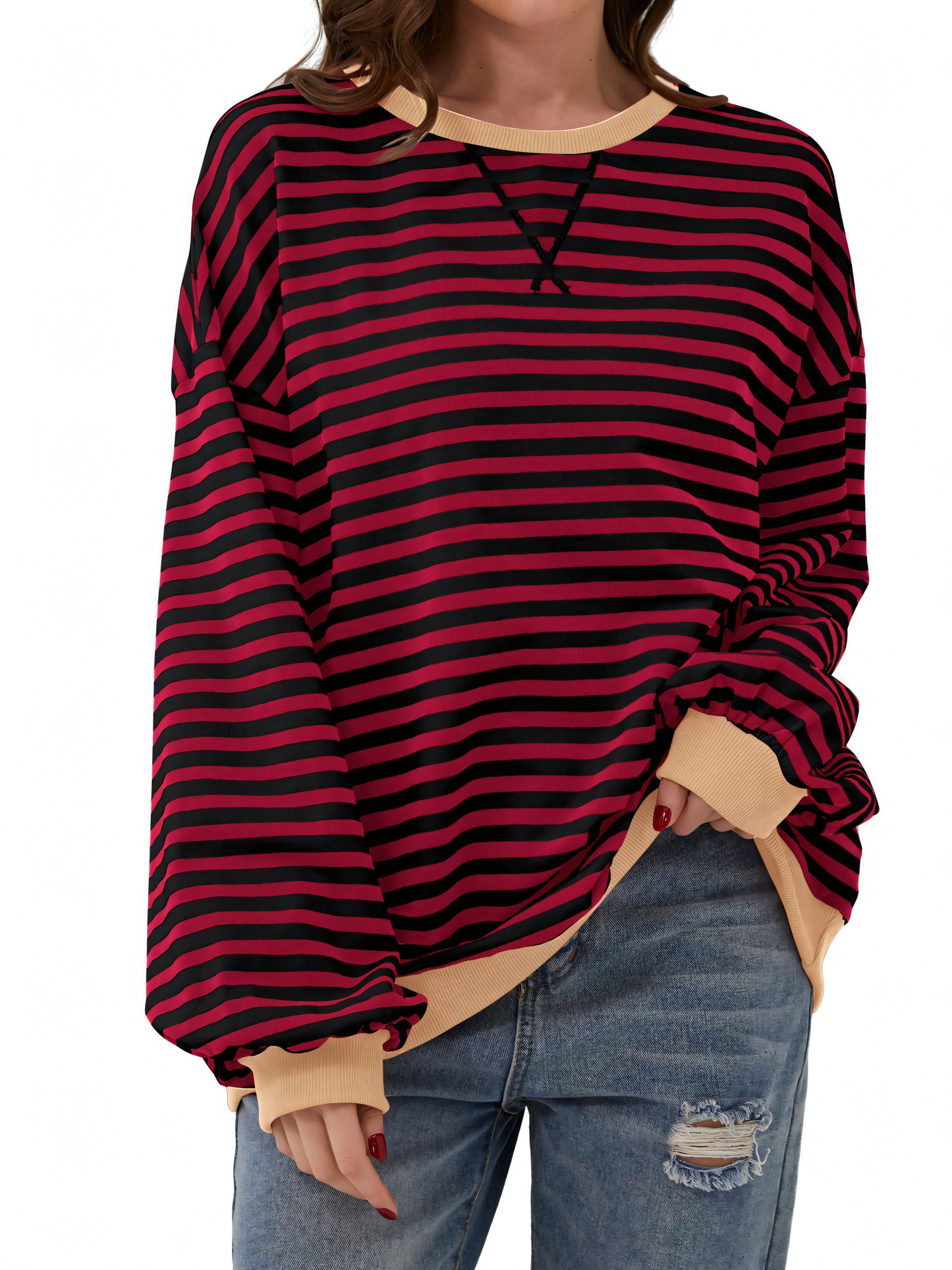 Round neck striped colorblocked Sweatshirt