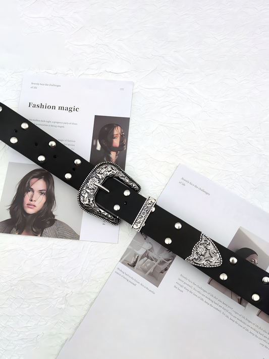 Studded Vintage Metal Leather Belt