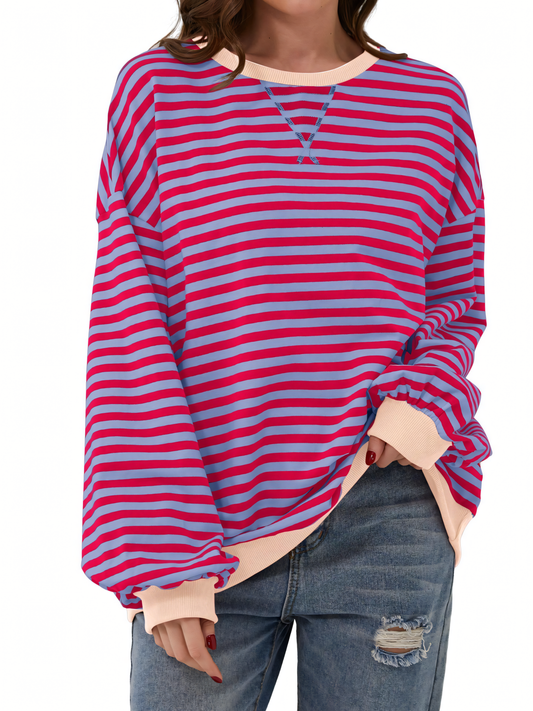 Round neck striped colorblocked Sweatshirt