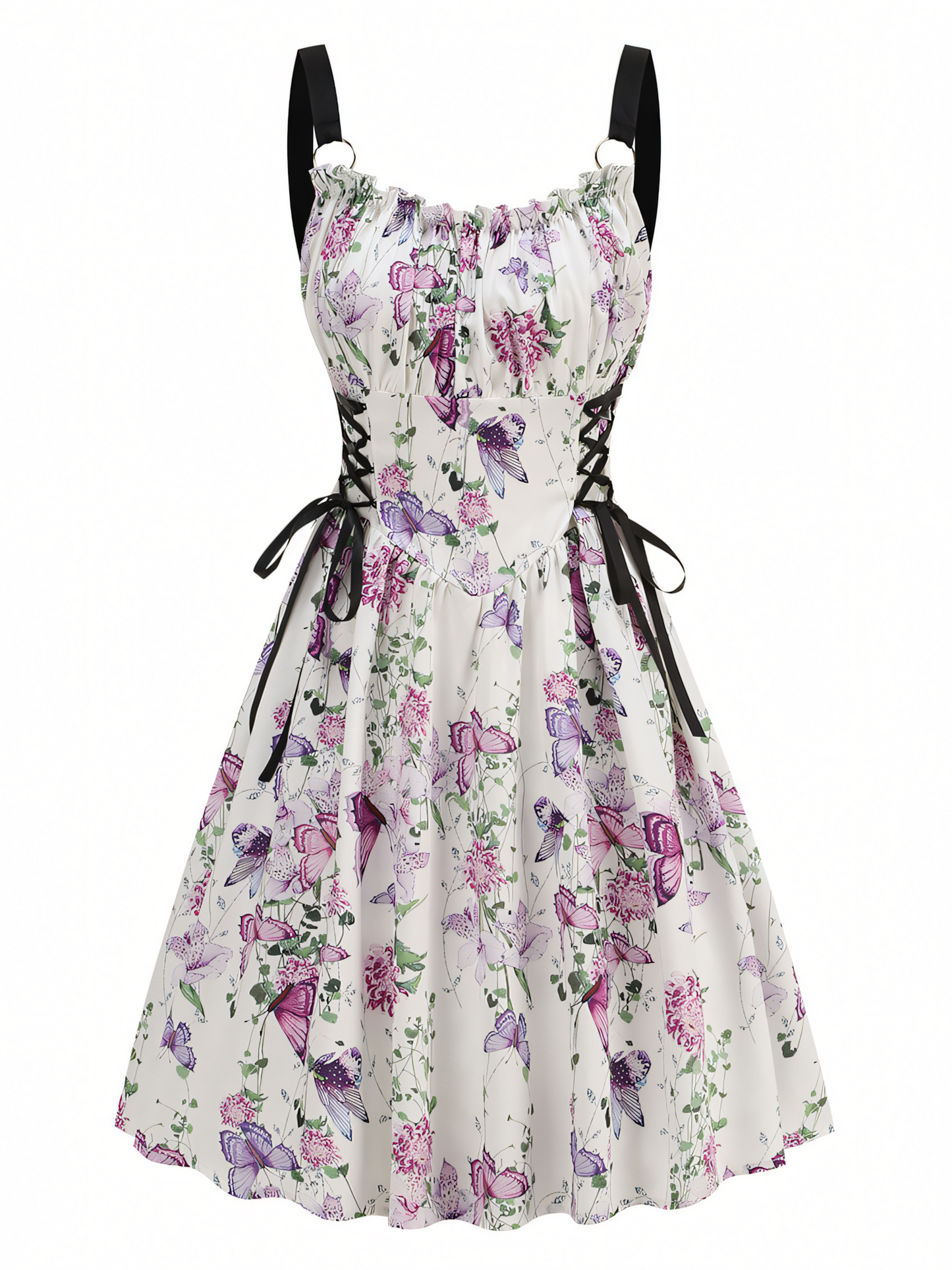 Purple Floral Print Slip Midi Dress