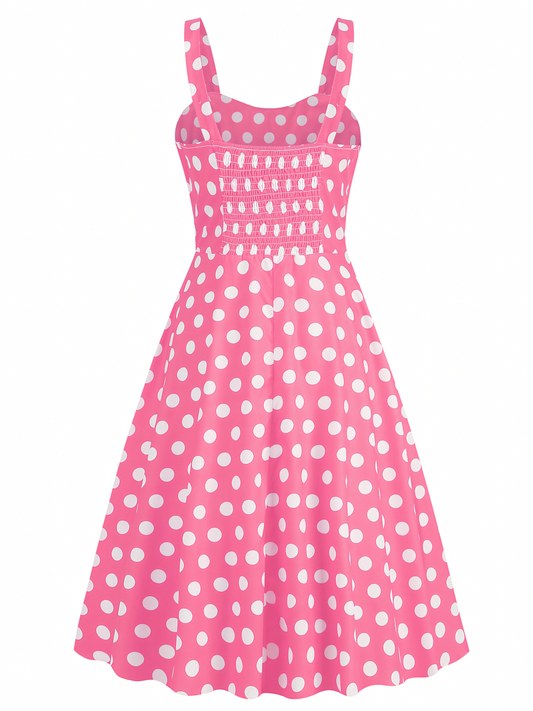 Suspender Polka Pink Dot Midi Dress