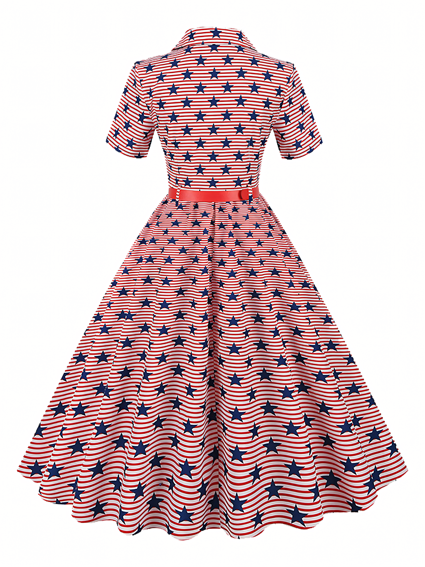 Independence Day Pink Printed Vintage Midi Dress