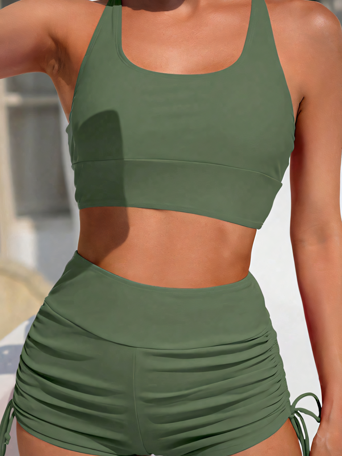 Solid Color Straps Tankini Set