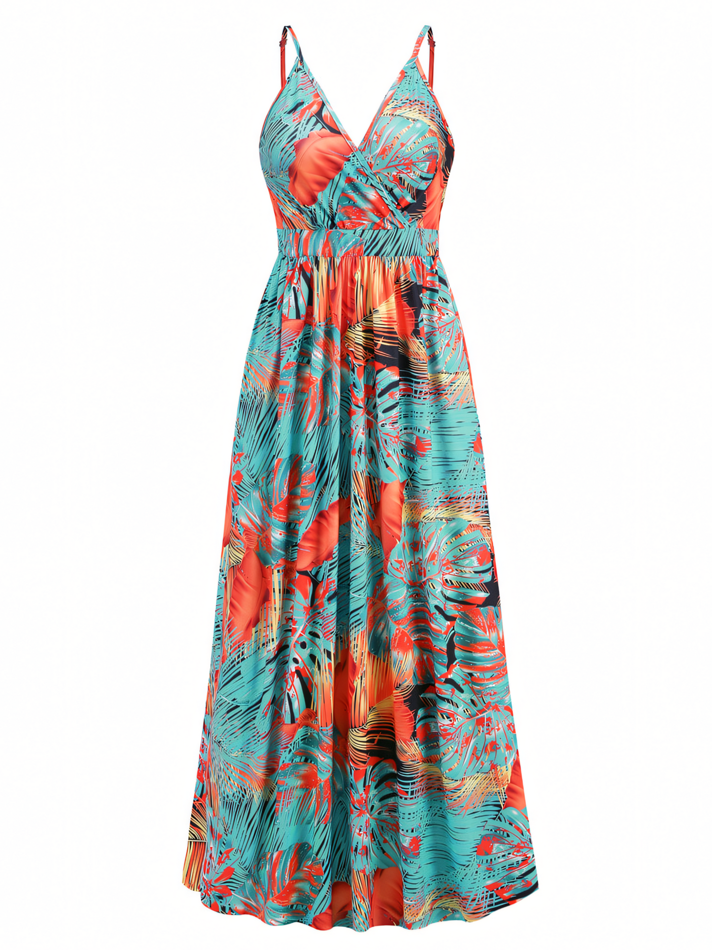 Orange Printed Bohemia V-Neck Halter Maxi Dress