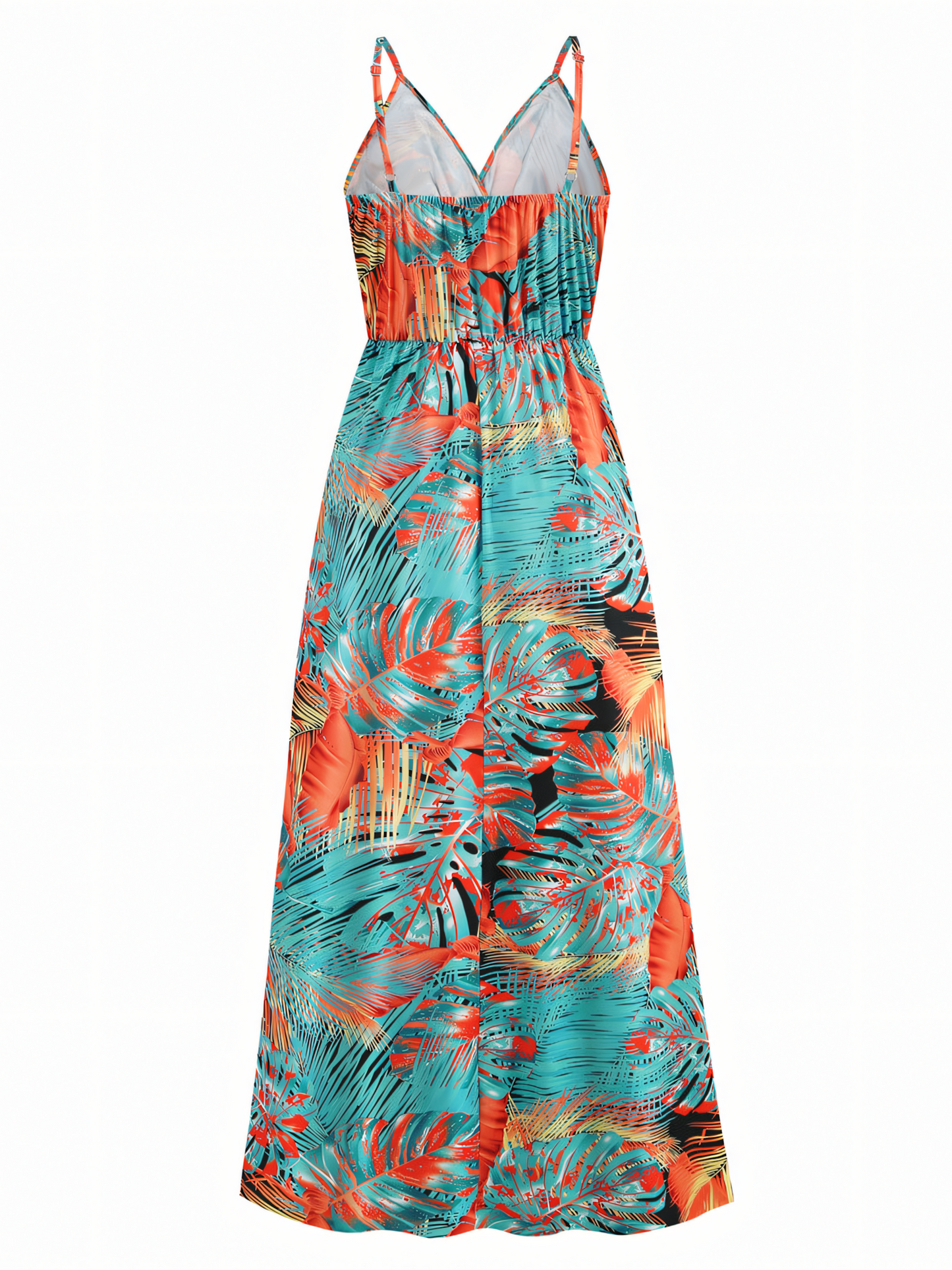 Orange Printed Bohemia V-Neck Halter Maxi Dress