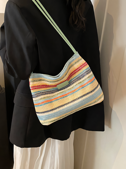 Boho Striped Straw Bag