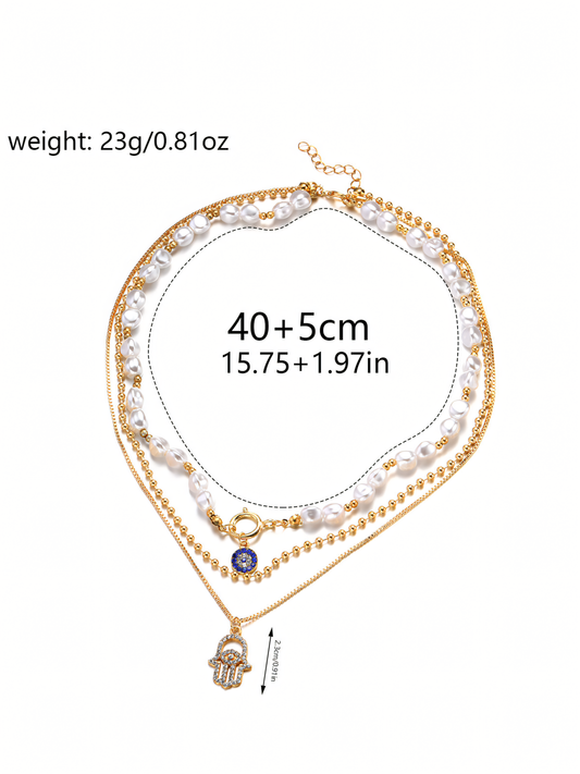 Multi-layer pearl pendant necklace