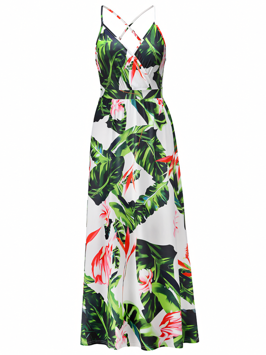 White Floral Bohemia Halter Maxi Dress