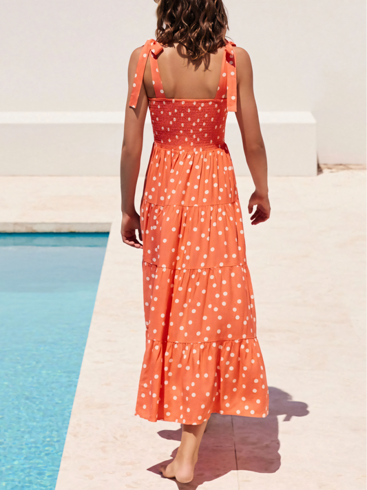 Orange Polka Dots Strap Maxi Dress