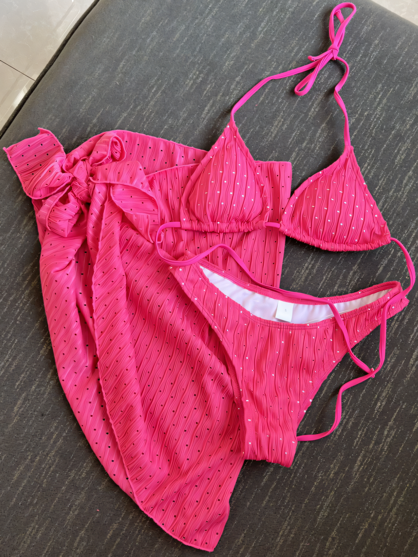Polka-dot Drawstring Straps Bikini Trio Set
