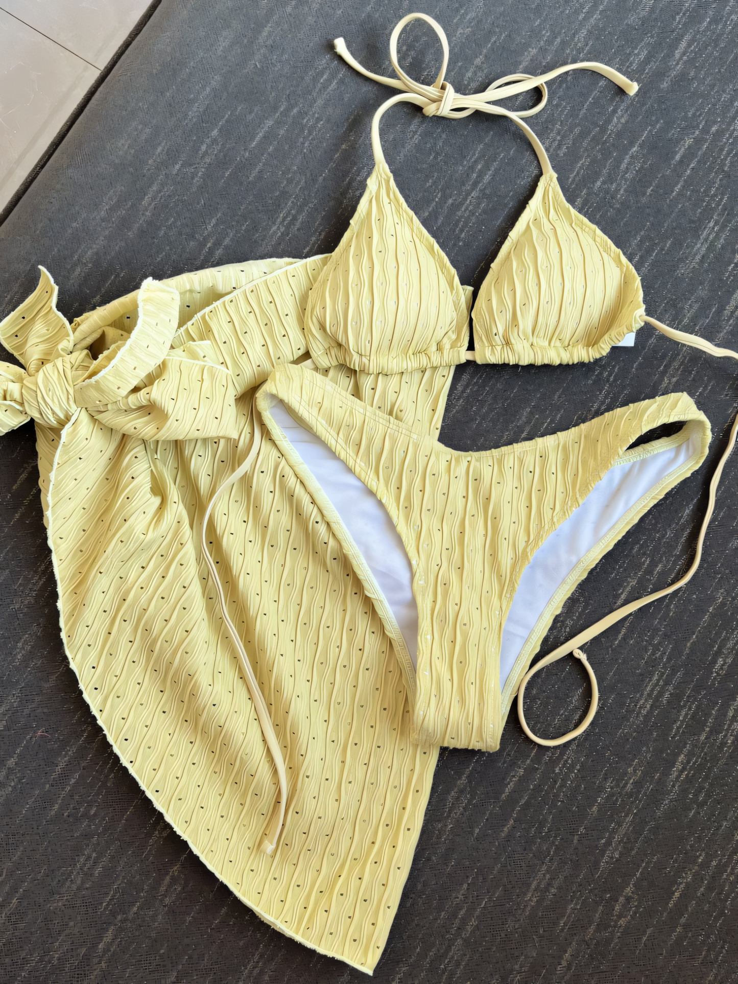 Polka-dot Drawstring Straps Bikini Trio Set