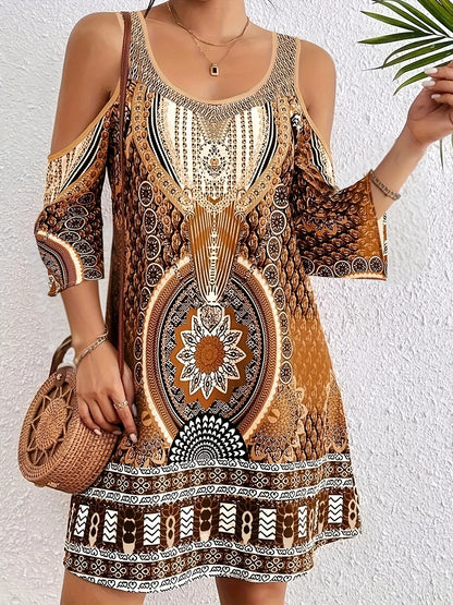 Off-the-shoulder Digitally Printed Midi Dress