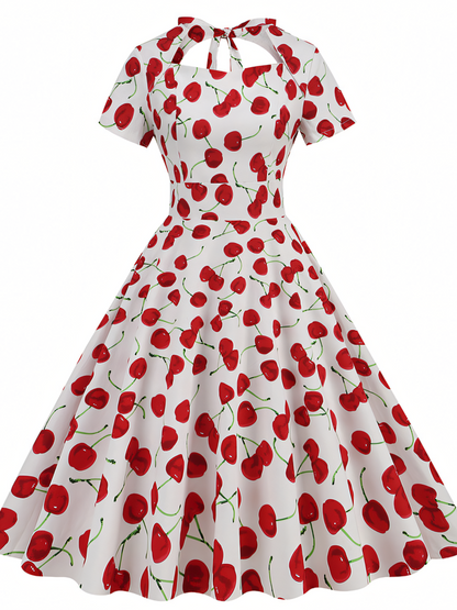 Vintage Floral Hepburn Style Midi Dress