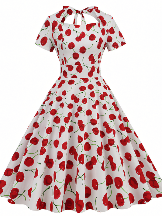Vintage Floral Hepburn Style Midi Dress