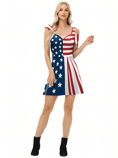 Independence Day Tie-Dye Pattern Digital Print Midi Dress