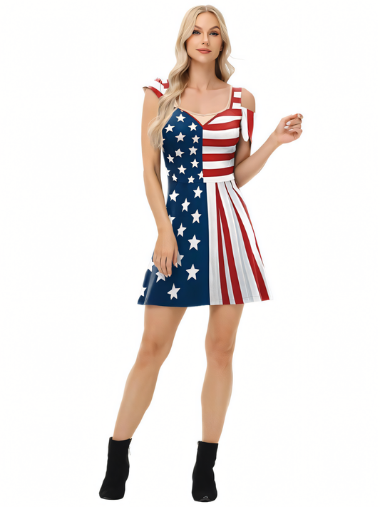 Independence Day Tie-Dye Pattern Digital Print Midi Dress