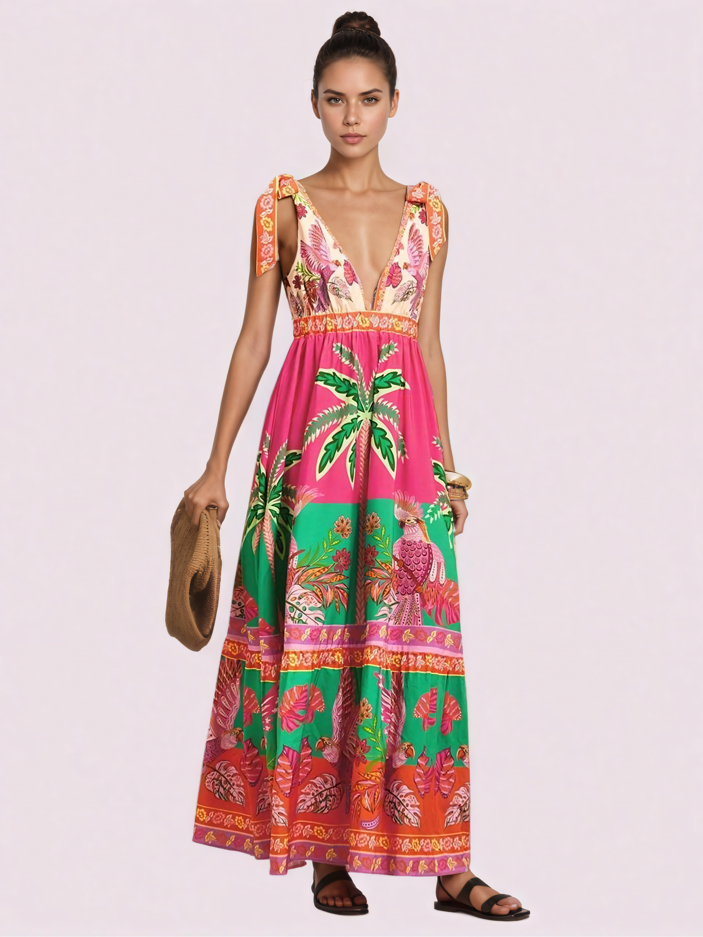 Pink Floral Printed Beach Maxi Dress