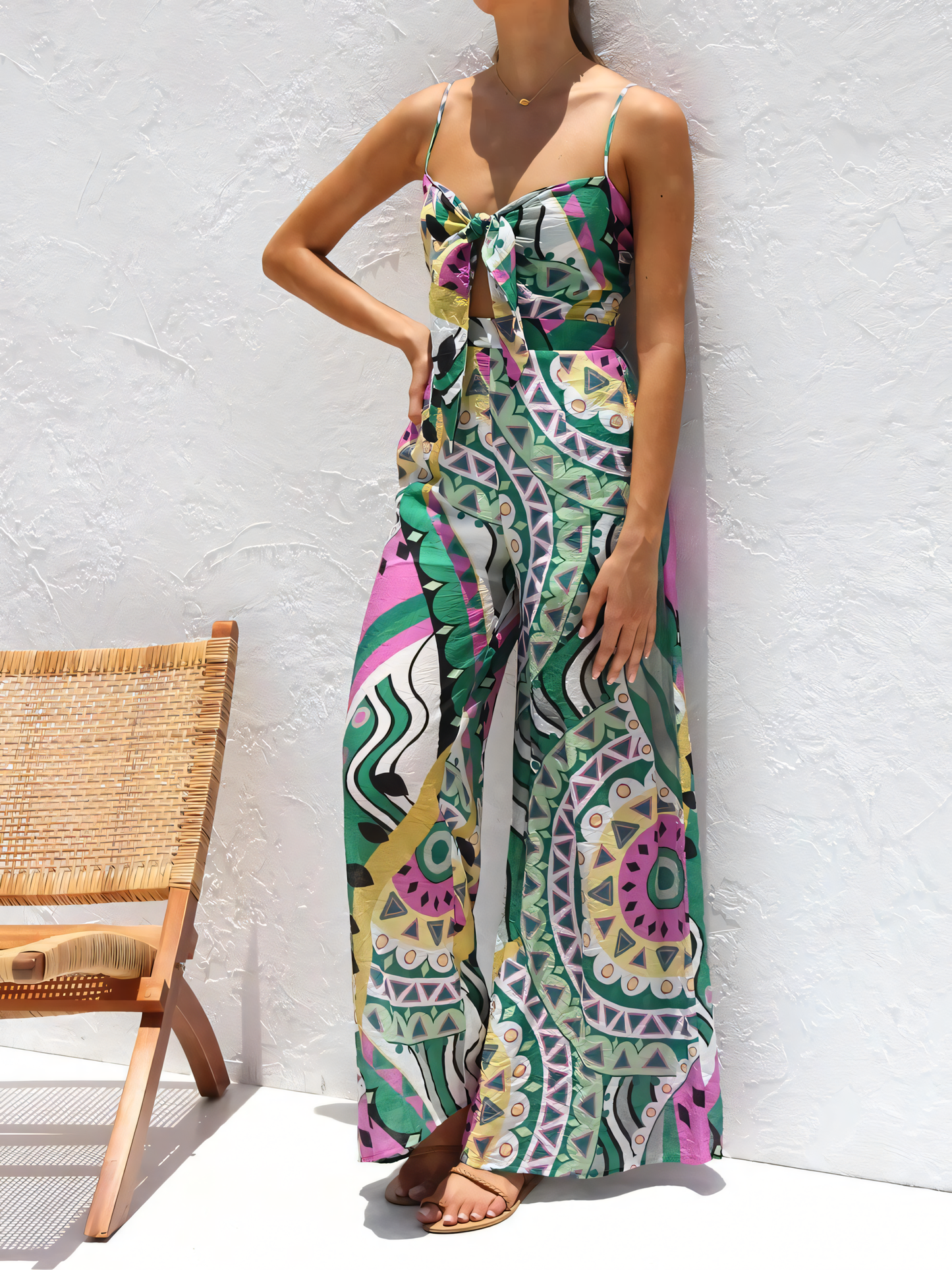 Green Printed Camisole Jumpsuit