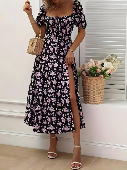 Floral Slim-fitting Slit Slip Maxi Dress