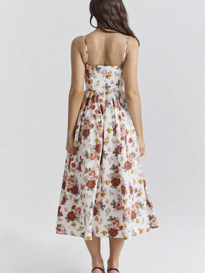 Sweet&Sexy Red Floral Backless Halter Midi Dress