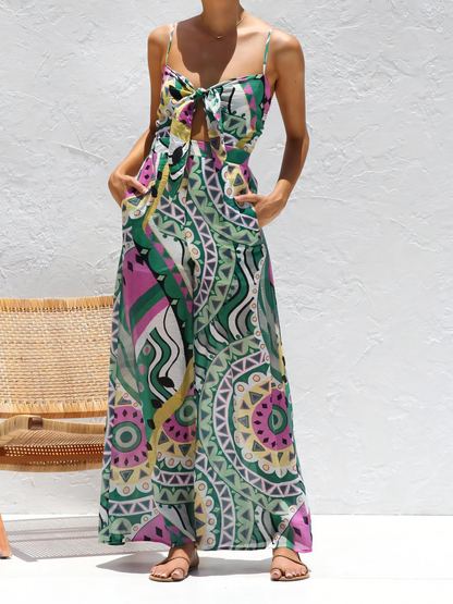 Green Printed Camisole Jumpsuit