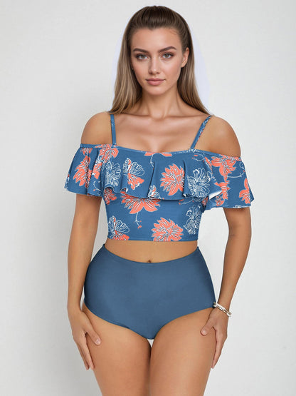 Floral Print Ruffle High-waist Tankini