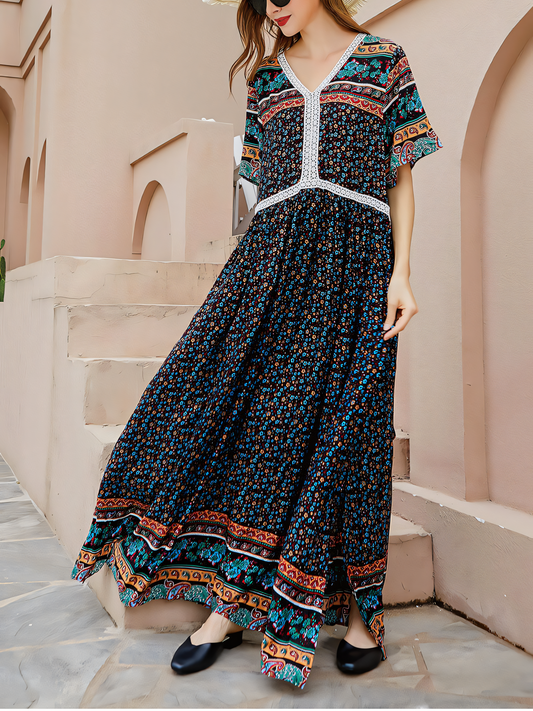 Black Lace Patchwork Maxi Dress