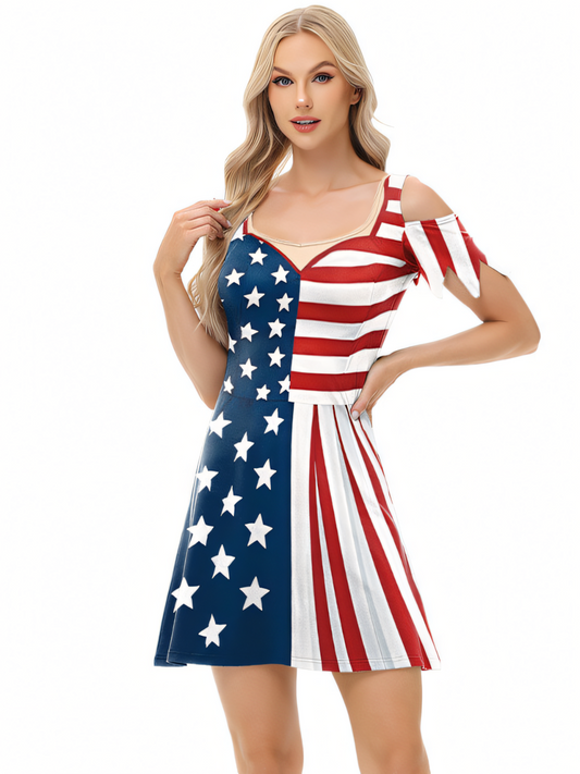 Independence Day Tie-Dye Pattern Digital Print Midi Dress