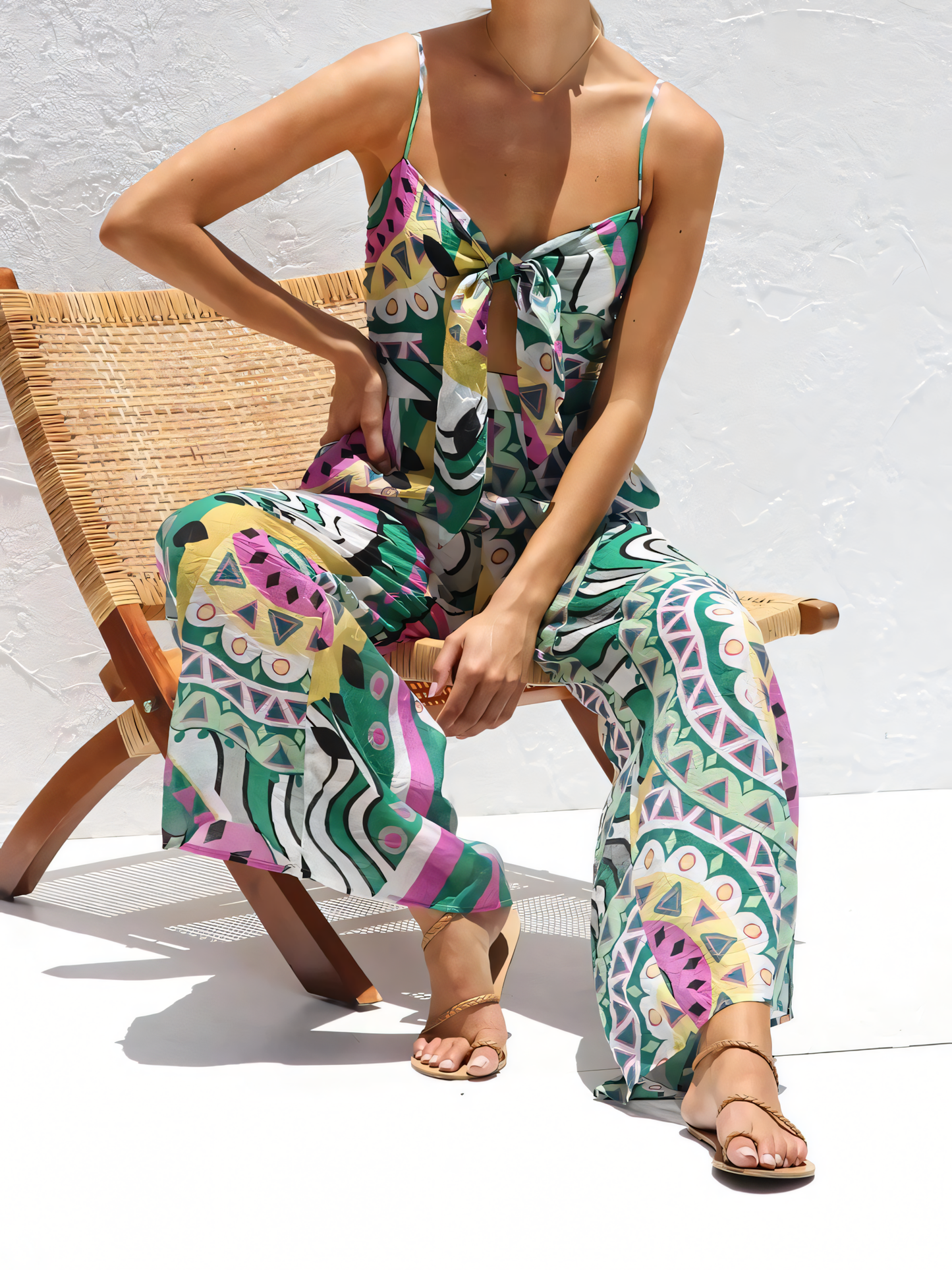 Green Printed Camisole Jumpsuit