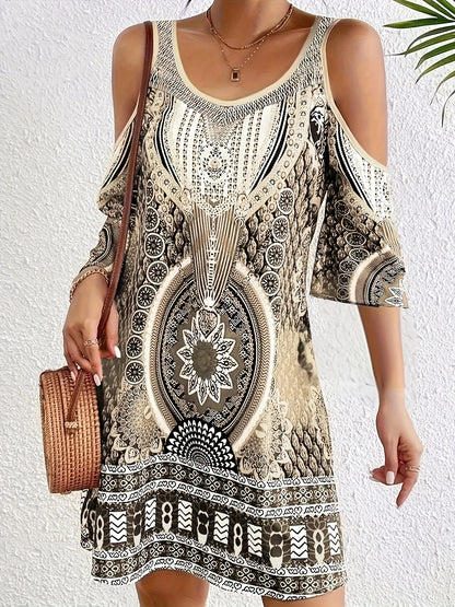 Off-the-shoulder Digitally Printed Midi Dress