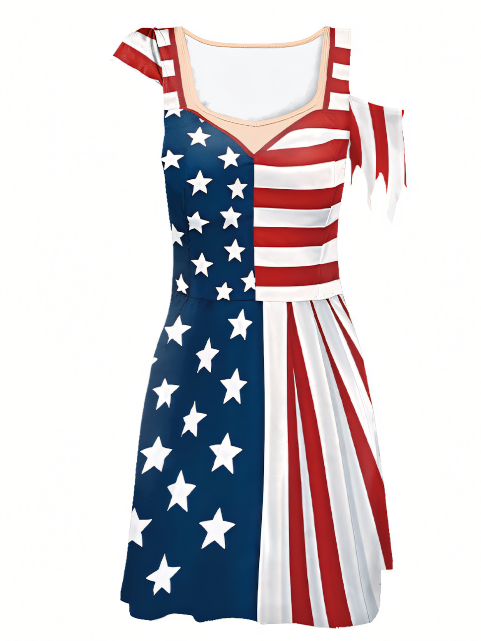 Independence Day Tie-Dye Pattern Digital Print Midi Dress