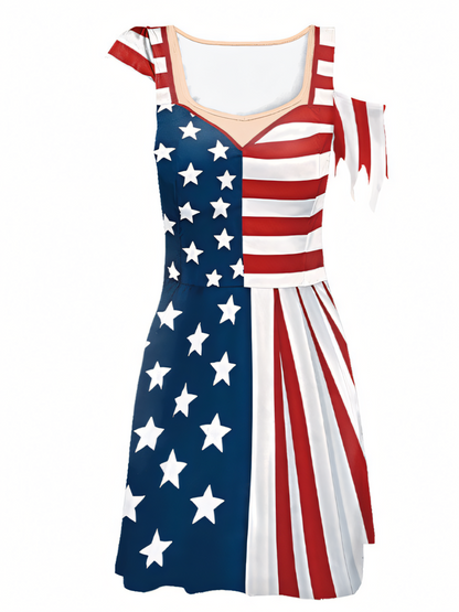 Independence Day Tie-Dye Pattern Digital Print Midi Dress