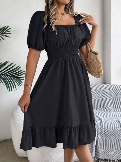 Short-sleeved Ruffle Midi Dress
