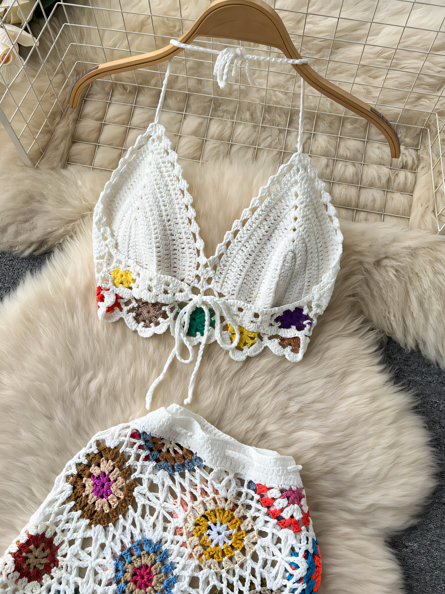 Bohemian Knitted Bandeau Top & Irregular Mini Dress