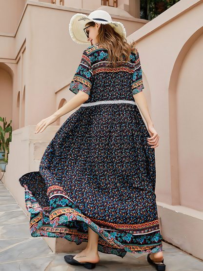 Black Lace Patchwork Maxi Dress