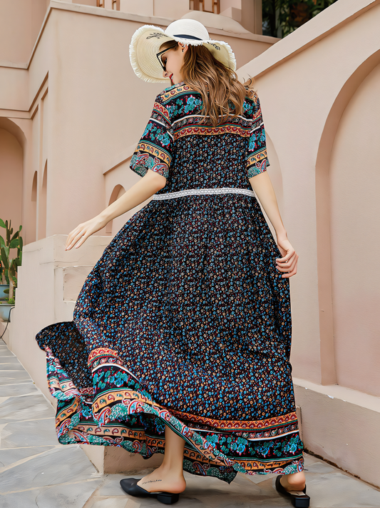 Black Lace Patchwork Maxi Dress