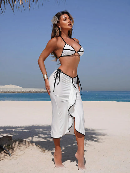 Solid Colour Fashion Sexy Bikini Three Piece Set