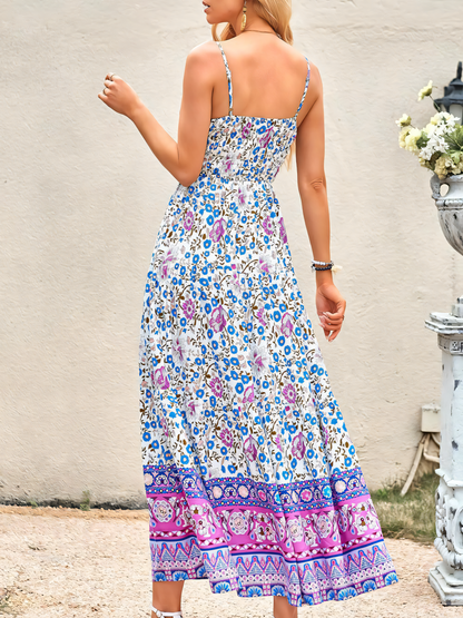 Blue White Floral Bohemian Maxi Dress