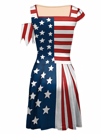 Independence Day Tie-Dye Pattern Digital Print Midi Dress