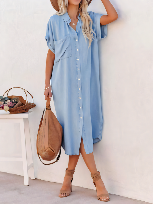 Cowboy Short-sleeved Slit Maxi Dress