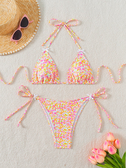 Colored Floral Tie-Front Bikini