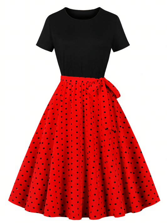 Red Black Dot Vintage Midi Dress