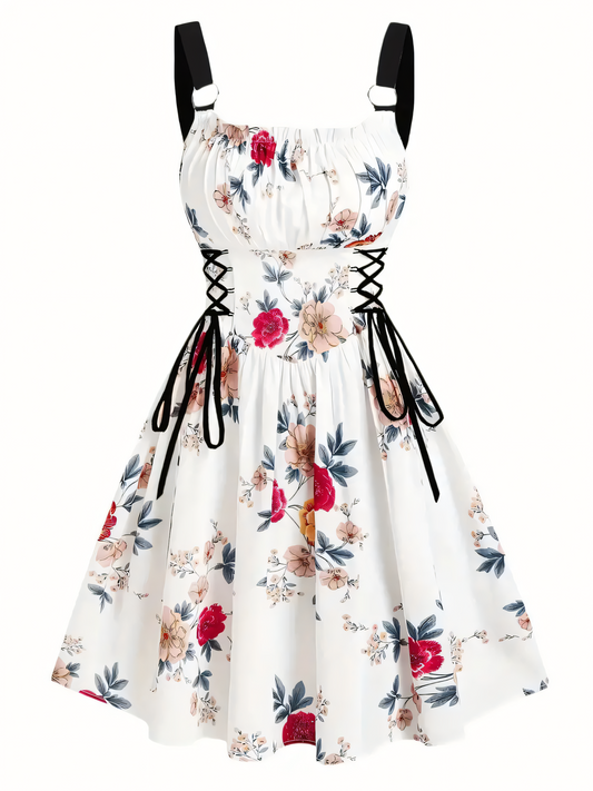 Red Floral Print  Slip Midi Dress