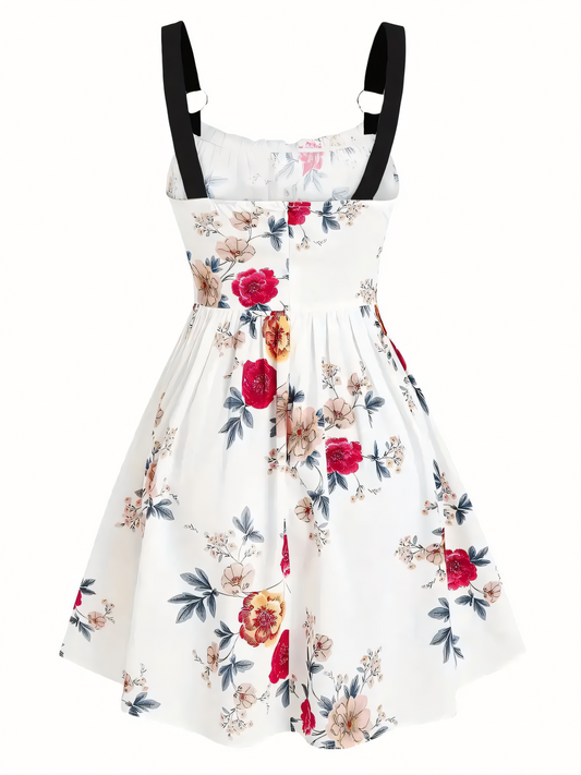 Red Floral Print  Slip Midi Dress