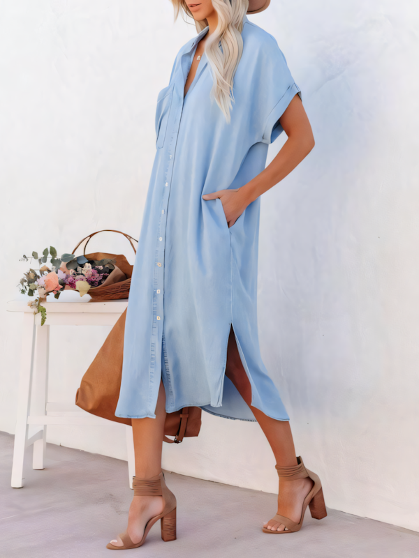 Cowboy Short-sleeved Slit Maxi Dress