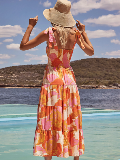 Yellow Leaves Print  Strap Maxi Dress