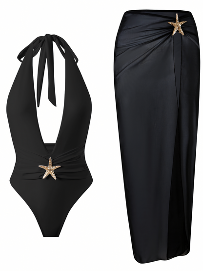 Solid Color Mesh One-piece Bikini Sets